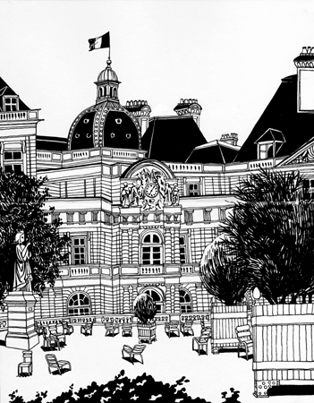 Anna Lubinski - Illustration - Croquis de lieux et architecture. Urbansketcher. Paris, jardin du luxembourg