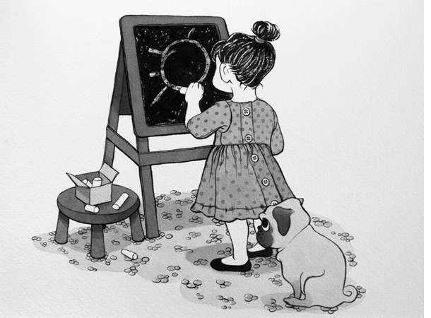 Anna Lubinski - Illustration - Inktober - Girl and pug