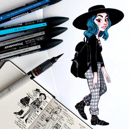 Anna Lubinski - Illustration - Parisian portraits - Blue hair girl